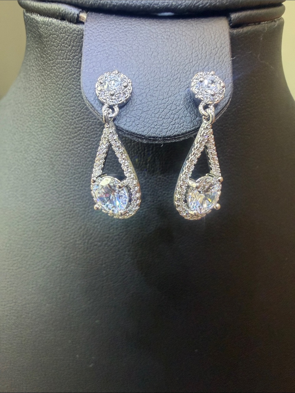 Silver Crystal Moissanite Teardrop Dangle Earrings - 1.5 Carats